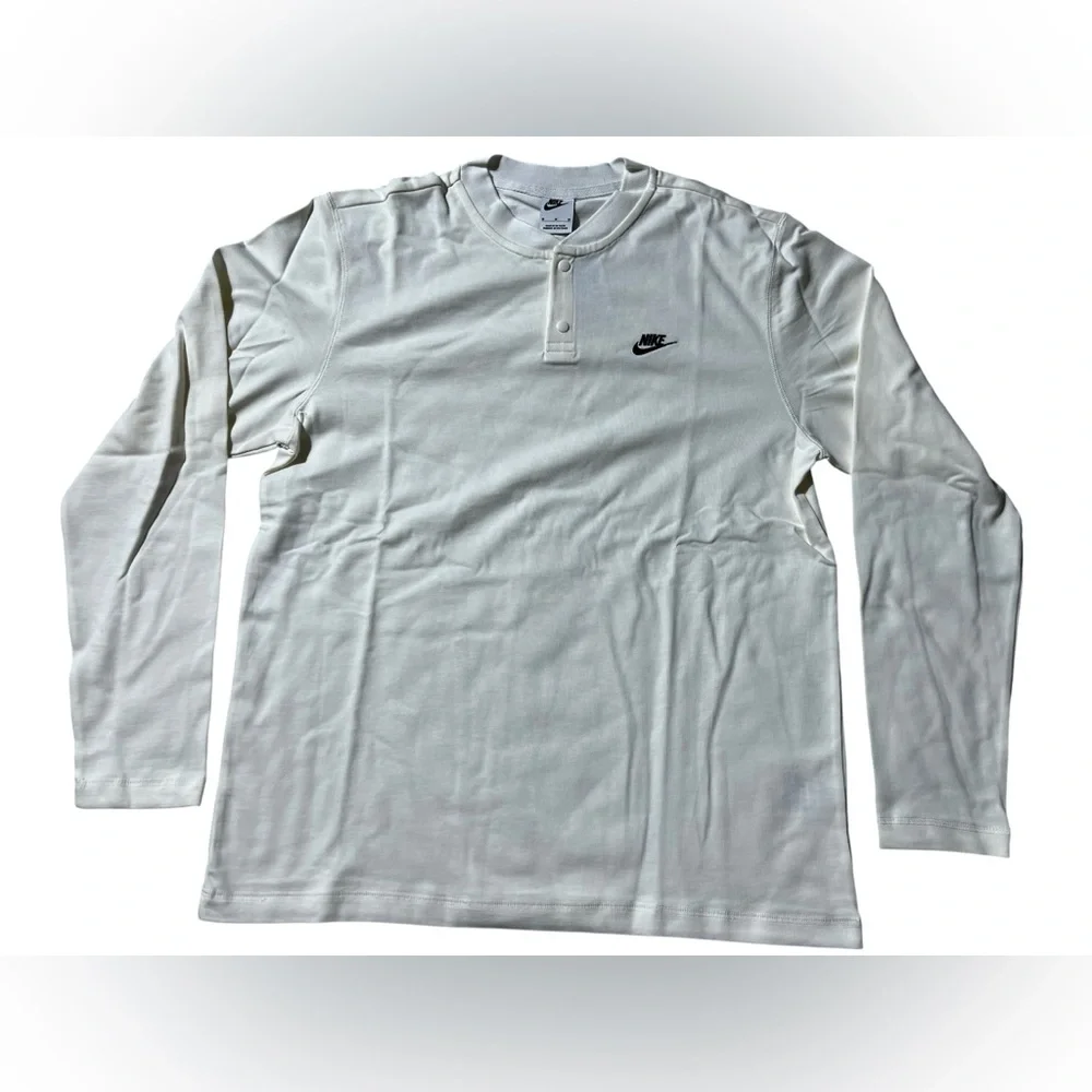 Nike‎ Men’s White Long Sleeve Henley Shirt Snap Button Size Medium